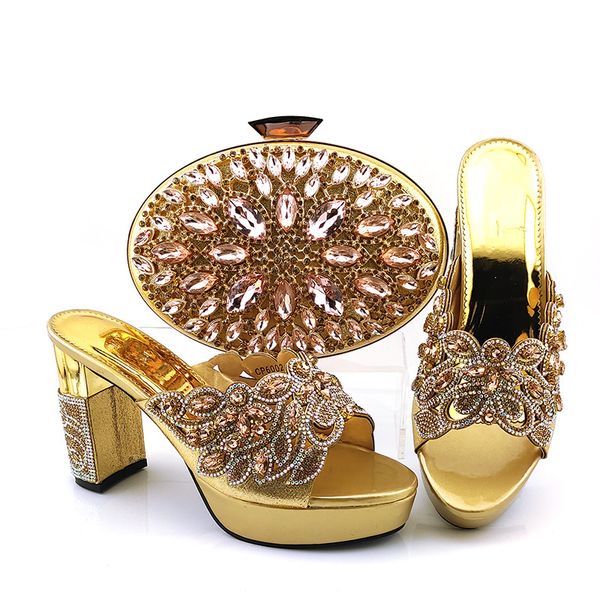

fashonable gold women pumps and bag set with big crystal style african shoes match handbag for dress cp6002,heel .5cm, Black