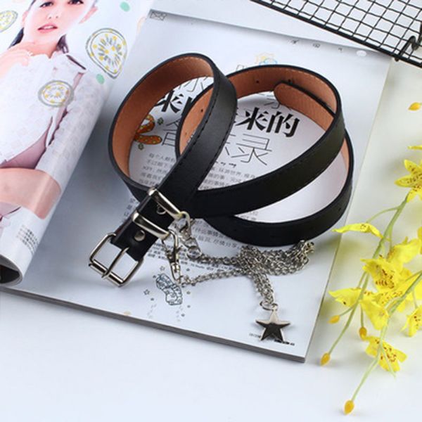 

adjustable black double/single eyelet grommet leather buckle belt women punk chain fashion belt, Black;brown