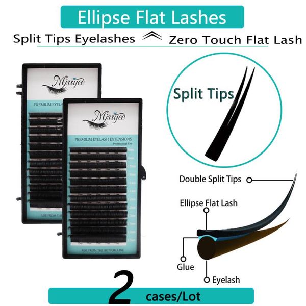 

false eyelashes 2 trays/lot flat ellipse eyelash extensions split tips shaped natural light volume looking