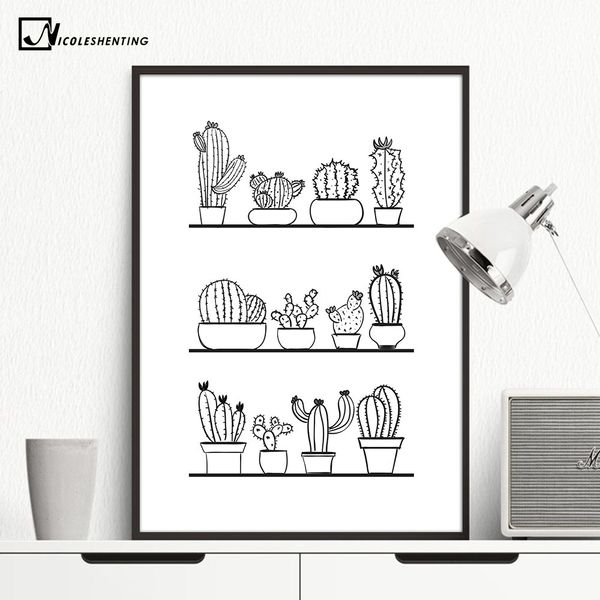 

nordic art cactus plants minimalist art canvas poster painting black white picture print modern kids room decoration wall decor