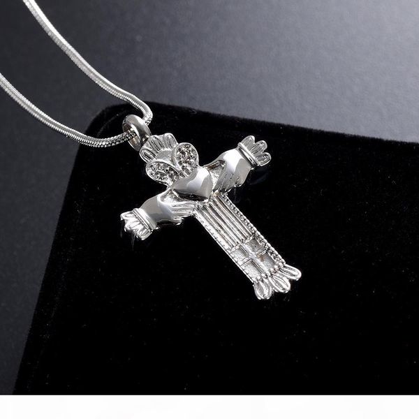 

lkj001 christmas gift stainless steel cross cremation ashes necklace keepsake memorial urn pendant jewelry for women and men, Silver