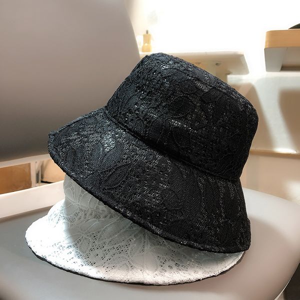 

hat female lace fisherman hat korean version of the wild face xiao harajuku summer net japanese sunscreen sun, Blue;gray