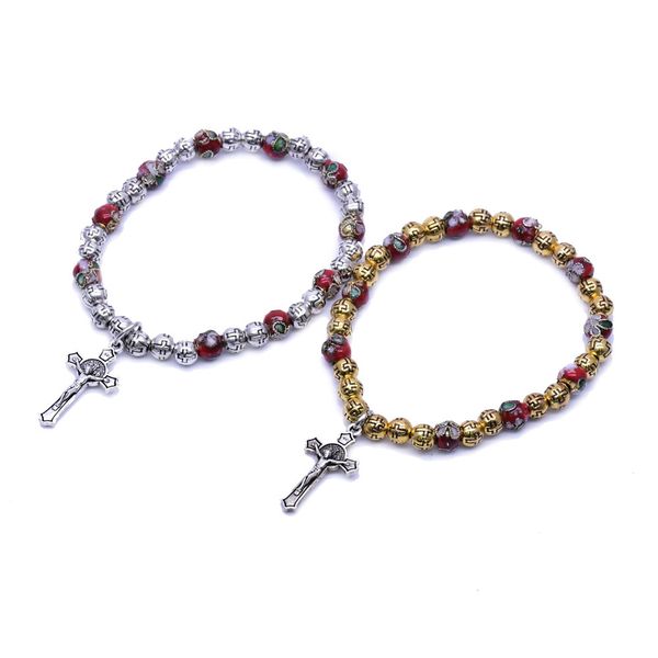 

6mm cloisonne bead bracelet cross cross cross of christ hand-beaded bracelet rosary bracelet, Black