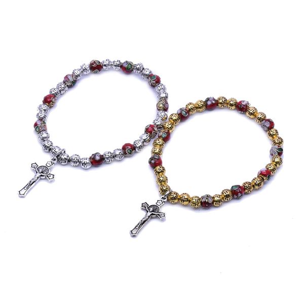 6mm Cloisonne Bead Beat Bear Cross Cross Chorst Braceled браслета из бисера