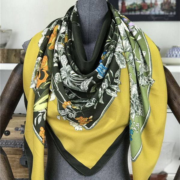 

koi leaping new fashion women's 100% silk scarf bird flower pattern shawl digital print 130 * 130 square women's silk scarf, Blue;gray