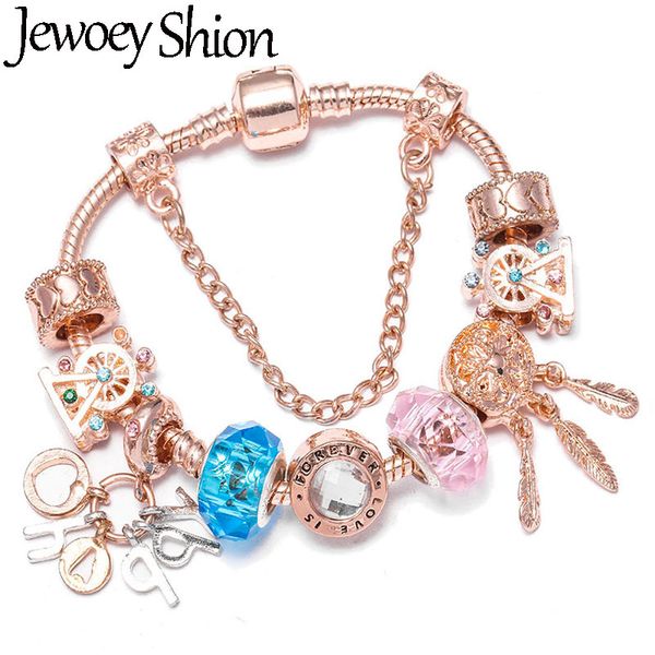 

jewoey shion rose gold charm bracelets with color ferris wheel & happy pendant fits brand bracelets for women nice jewelry gift, Golden;silver