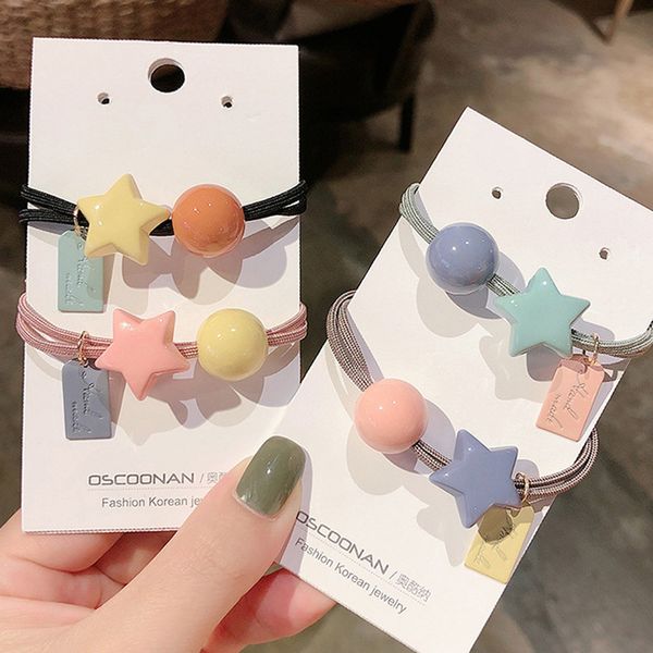 

2pcs fashion sweet star ball basic elastic hair bands for girls pink tie gum scrunchie ring rubber bands 2020 hair accessories, Golden;silver