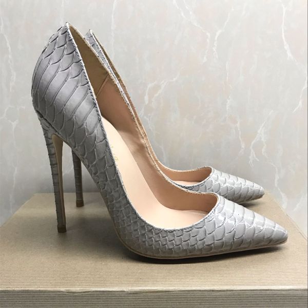 

2019 fashion gray python patent leather poined toe stiletto heel high heel shoe pump high-heeled shoes dress shoes, Black