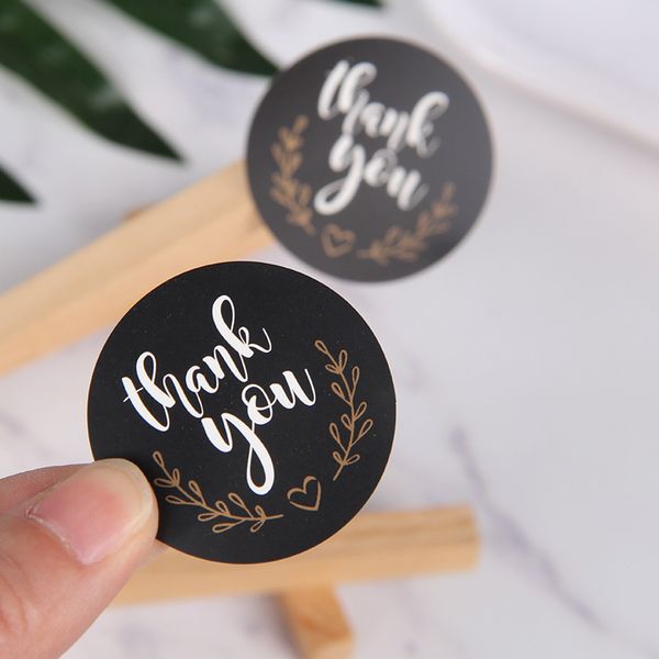 

120pcs cute thank you seal sticker round black seal sticker mutifunction diy decorative gifts package labels for baking 3.8cm