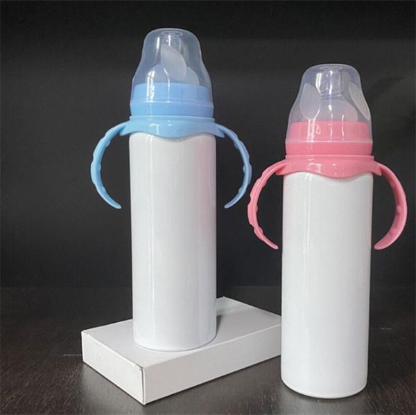

8oz сублимация теплопередача нержавеющей стали чашка sippy ручка термос детское питание бутылки с крышками сосков изолированный вакуумный ма