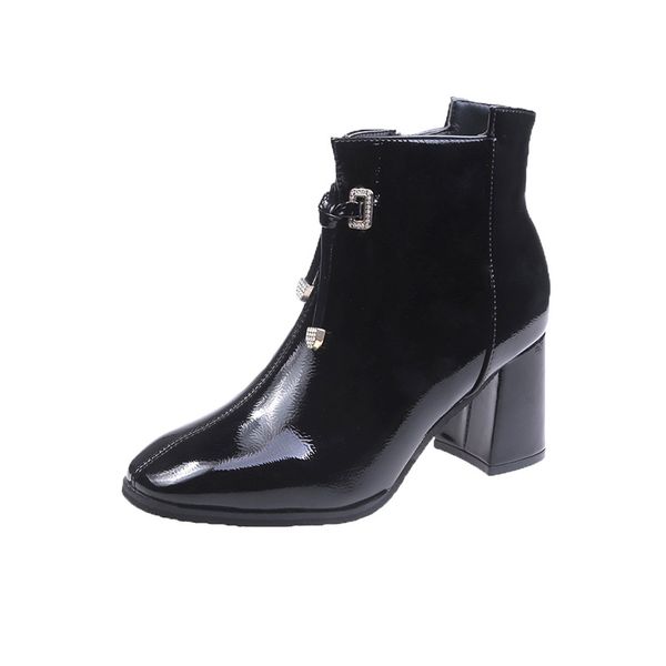 

2020 winter boots patent leather women's shoes winter for women keep warm snow boots fashion side zipper high heel, Black