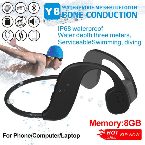 

оригинал y8 bluetooth гарнитуры mp3-плеер ip68 водонепроницаемый бассейн 8gb беспроводные наушники спортивные наушники стерео колонки для те