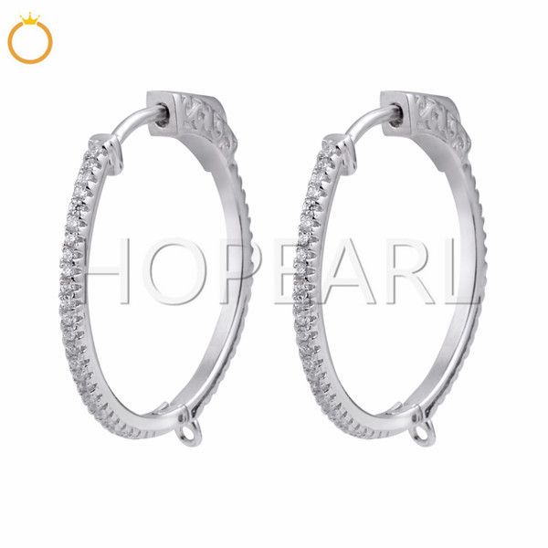 

hoop huggie 925 sterling silver hinge snap earring findings cz earwires hinge earring connector 1 pair, Slivery;crystal