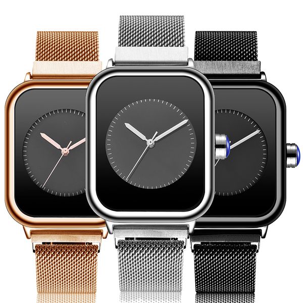 

rectangle watch for men women magnetic magnet band stainless steel strap bracelet wristwatch quartz reloj clock female male watches, Slivery;brown