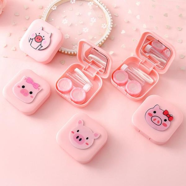 

1pcs cute pig cartoon travel contact lens case pink color companion box contact lenses box eyes care kit holder sale, Silver