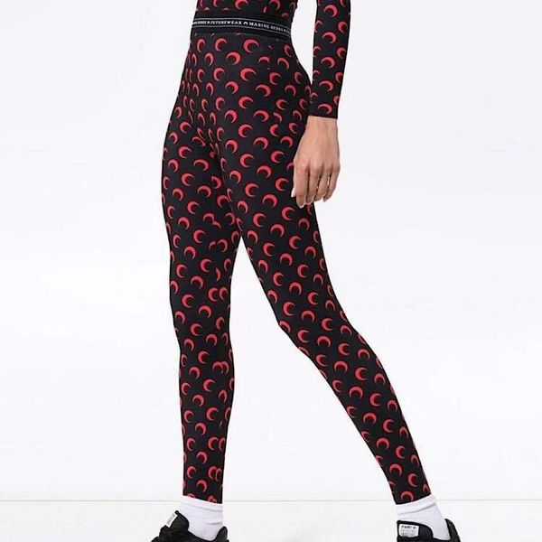 

french marine serre 19 summer ins seamless elastic tight pants tight pants sports moon leggings multicolor, Black;white