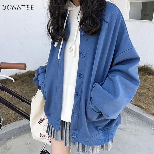 

women's hoodie simple plain round neck loose korean style students caual women harajuku pockets zip-up, Black