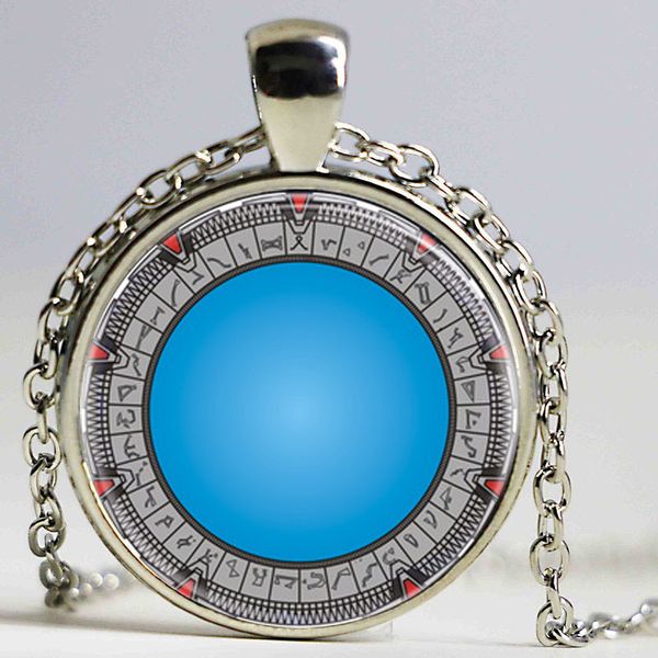 

1pcslot vintage blue universe stargate pendant necklace cabochon long black chain statement necklace for fashion womenmen, Silver
