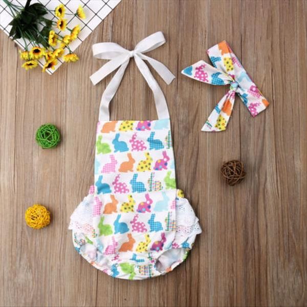 

my 1st easter bodysuits outfit newborn baby girl halter backless bodysuits sunsuit headband outfits summer baby clothes, Blue