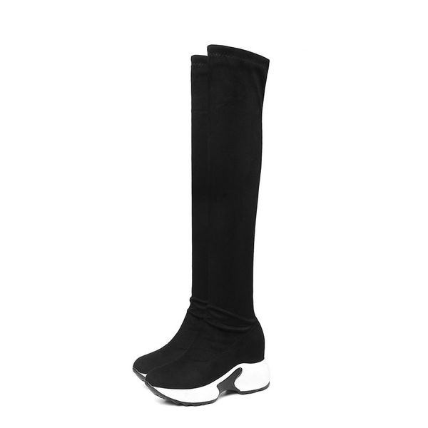 

2020 stretch fabrics over the knee boots height increasing round toe women shoes autumn winter casual long boots size 34-43, Black