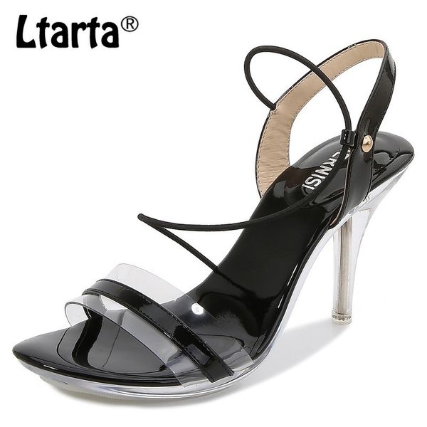 

ltarta women's fashion sandals summer high heels round toe transparent crystal heel sandals for lady wz-6a5555-2, Black