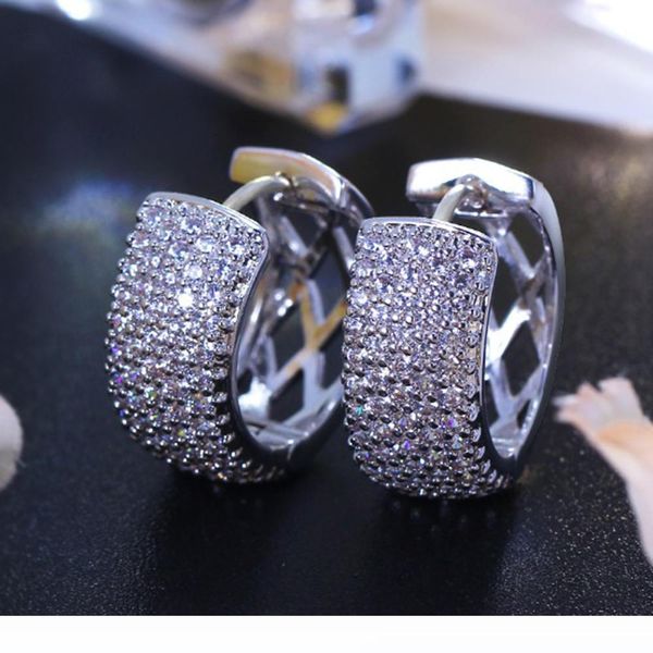 

charm silver plated color round earring pave shiny cubic zirconia crystal classic jewelry luxury circle hoop earrings for women, Golden;silver