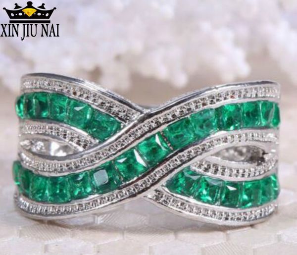 

for women green small stone rings jewelry wedding engagement gift luxury inlaid stone ring cubic zirconia emerald 925silver ring, Golden;silver