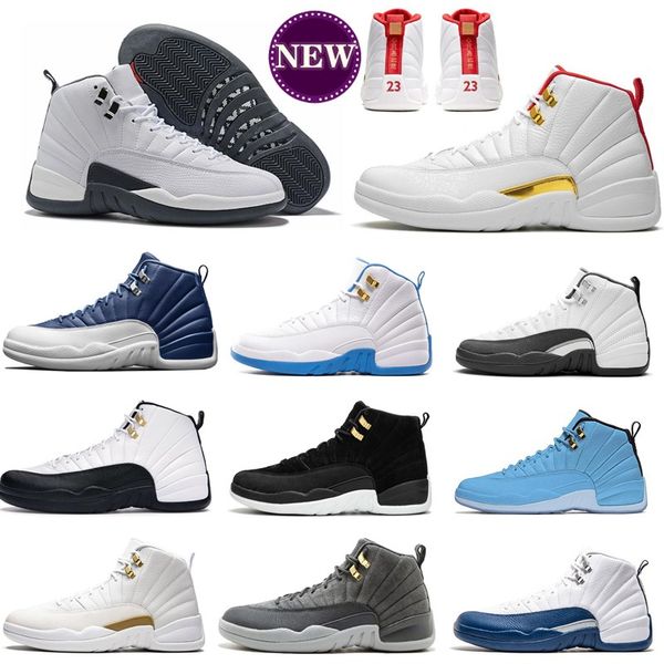 

mens basketball shoes 12s jumpman university gold stone blue 12 flu game royal the master dark grey men athletic sports sneakers size 7-13
