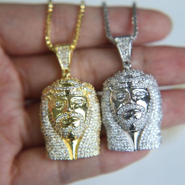 

gold color mirco paved whtie cz big jesus charm pendant christ piece head face pendants necklaces for men gold color jewelry, Silver