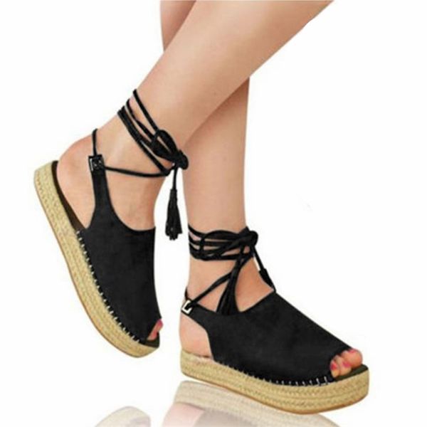 

2020 new summer sandals fashion ankle strap platform ladies sandals casual flats fish mouth women outdoor beach, Black