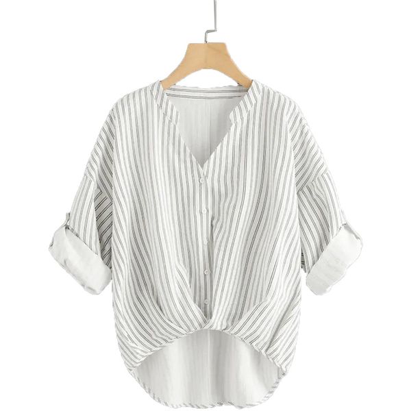 

office lady woman 2020 summer spring woman blouse strip elegant blouse, White