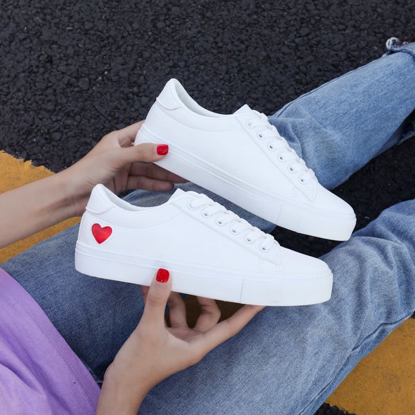 

women canvas shoes women casual flats heart lace-up fashion ladies spring/autumn shoes designer white sneakers fashion comfortable trend, Black