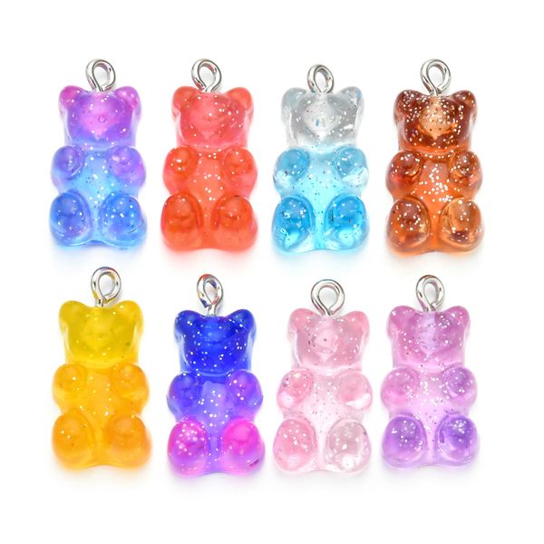 

10pcs new cute resin gummy bear pendant charms mixed color for woman girls cartoon jewelry diy earring jewelry wholesale, Bronze;silver