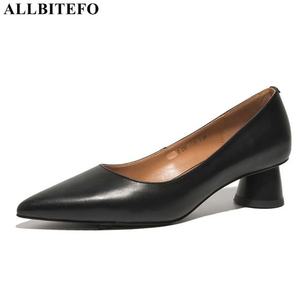 

allbitefo easy style genuine leather thick heels office ladies shoes autumn women high heel shoes brand high heels women, Black