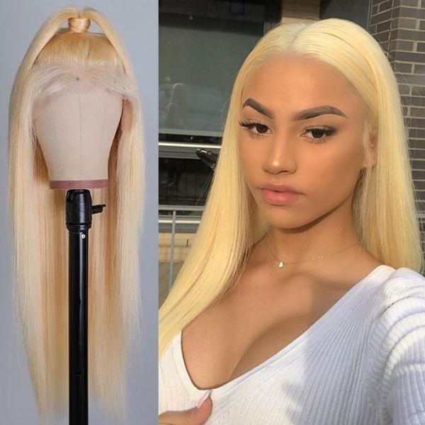 

lace wigs #613 blonde color straight brazilian remy hair part front human for women with baby, Black;brown