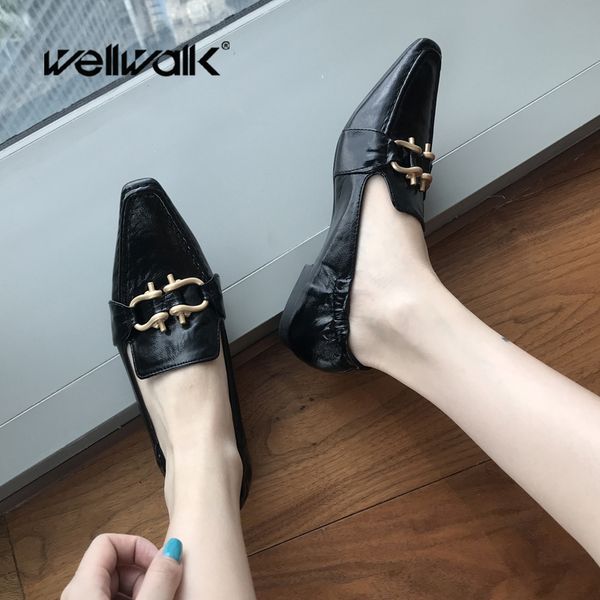 

марка пряжка квартиры обувь женщины патентный бездельников поскользнуться на моды мокасины остроконечные toe luxury балетки chic style офис, Black