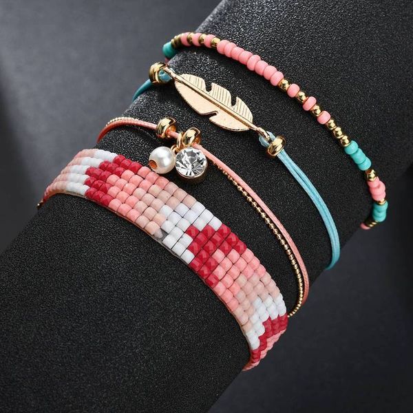 

2020 sale bangles cross-border matching bracelet 4 suit female bohemia measle wax rope hand woven bracelets, Black