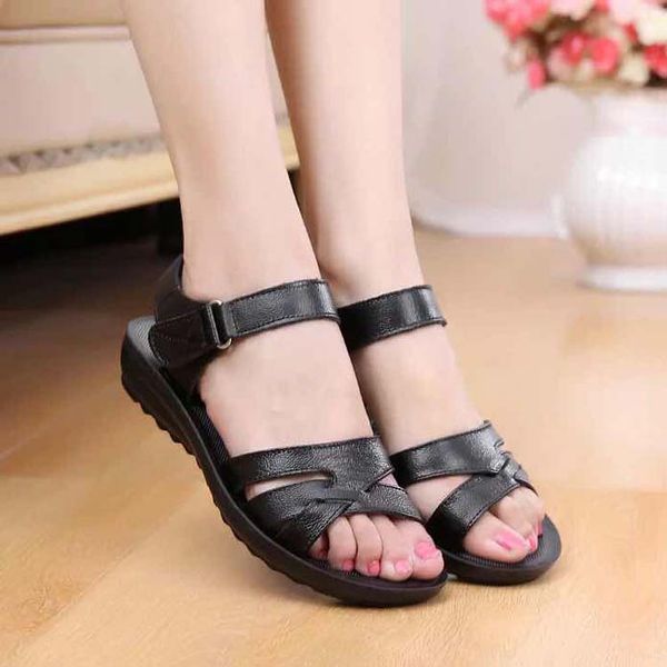 

fashion women sandals summer flats real leather platform rsandals flats shoes sandal slipper ladies beach shoes shoe008 p3, Black
