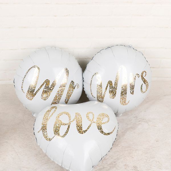 

party decoration 1pc 18inch white gold glitter mr mrs heart shape foil balloons wedding love letter bride to be marriage favors air globo