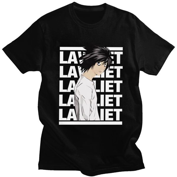 

trendy l lawliet tshirt for men short sleeved leisure anime manga death note t-shirt crew neck pure cotton tee shirts apparel