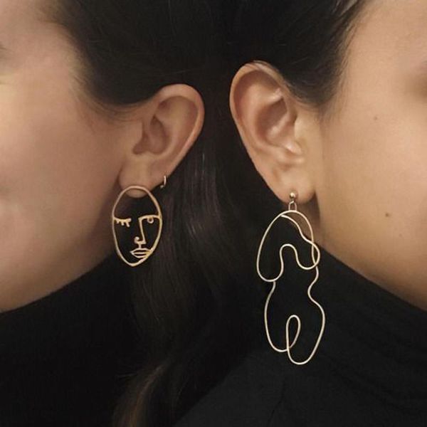

new fashion body statement dangle earrings for women moon face wire-shaped earrings girls bijoux long, Silver