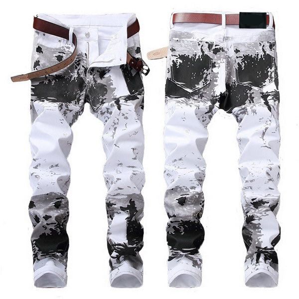 

мужские джинсы модные карманные длинные брюки осень моды streetwear black white fly zipper mens denim штаны азиатский плюс размер, Blue