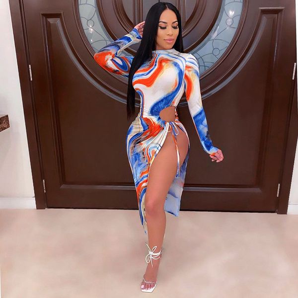 

womens designer dress summer long sleeve fashion split hollow out casual dresses mini bandge dress, Black;gray