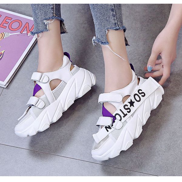 

2020 летний дышащие женские сандалии моды диких платформы сандалии для женщин толстым дном heel повседневный кроссовки белые, Black