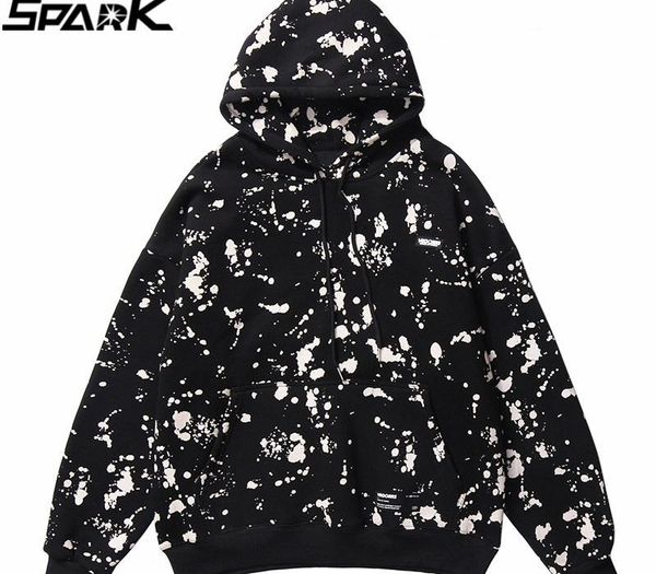 

men hip hop hoodie sweatshirt harajuku graffiti ink print hoodie streetwear winter fleece hooded pullover hiphop 2020 autumn, Black