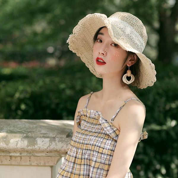 

women sun hat protection straw cap for women beach headdress sun hats panama wide hats for female leisure, Blue;gray