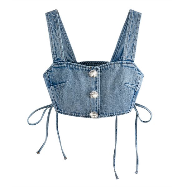 

deat women fashion design summer clothing three diaminds lace up drawstring straps shoulder denim wl9705l, White