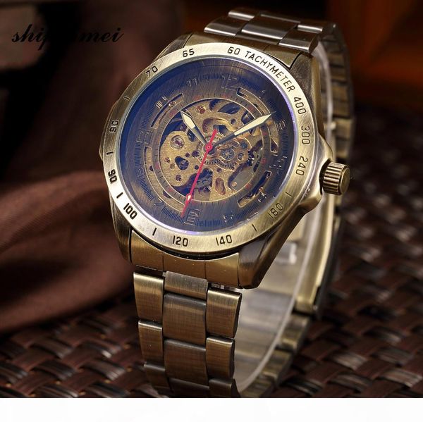 

band men watches mechanical automatic skeleton watch men's antique steampunk self winding wrist watches clock relogio masculino, Slivery;brown