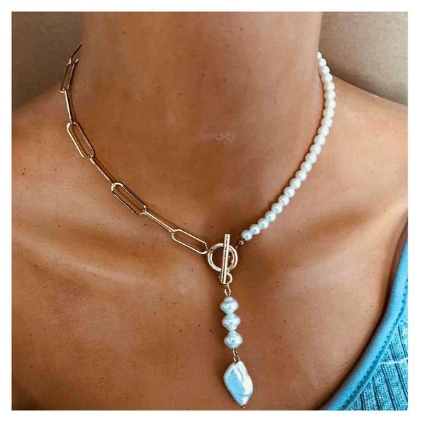 

bohemia classic fashion metal link chain necklaces chic imitation pearl long pendant necklaces for women 2020 statement jewelry, Silver