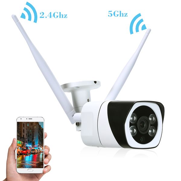 

1080P HD Bullet 2.4Ghz 5Ghz Dual Band WIFI Camera Outdoor Weatherproof Wireless IP Camera 2.0MP 4pcs Array IR Leds